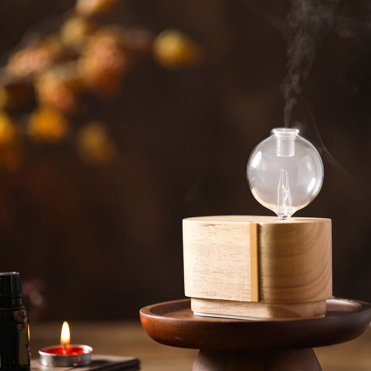 Mini Orb Diffuser — Handblown Glass & Hevea Wood