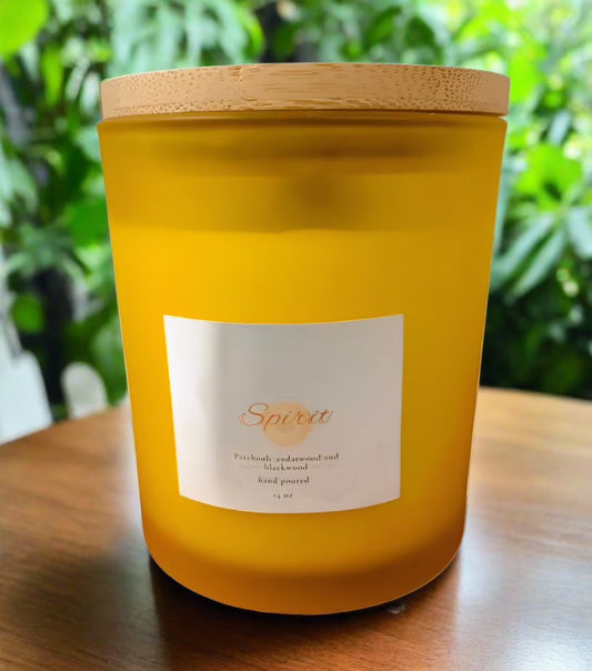 Spirit 14 oz Soy Candle in Frosted Glass Jar with Bamboo Lid