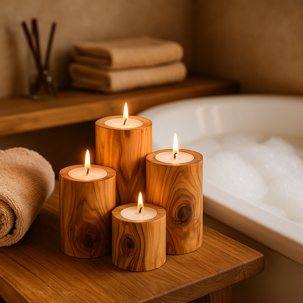 Handcrafted Tunisian Olive Wood Candle Holders – Choose Size