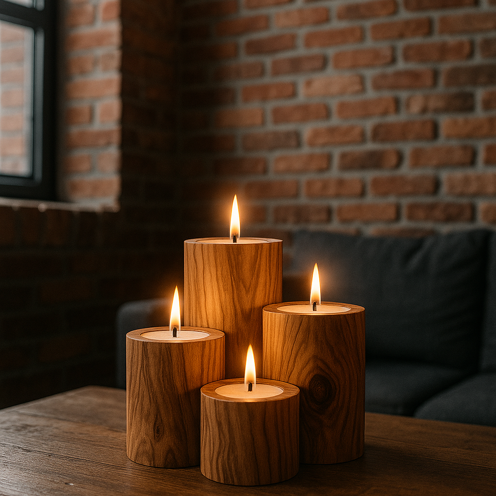 Handcrafted Tunisian Olive Wood Candle Holders – Choose Size